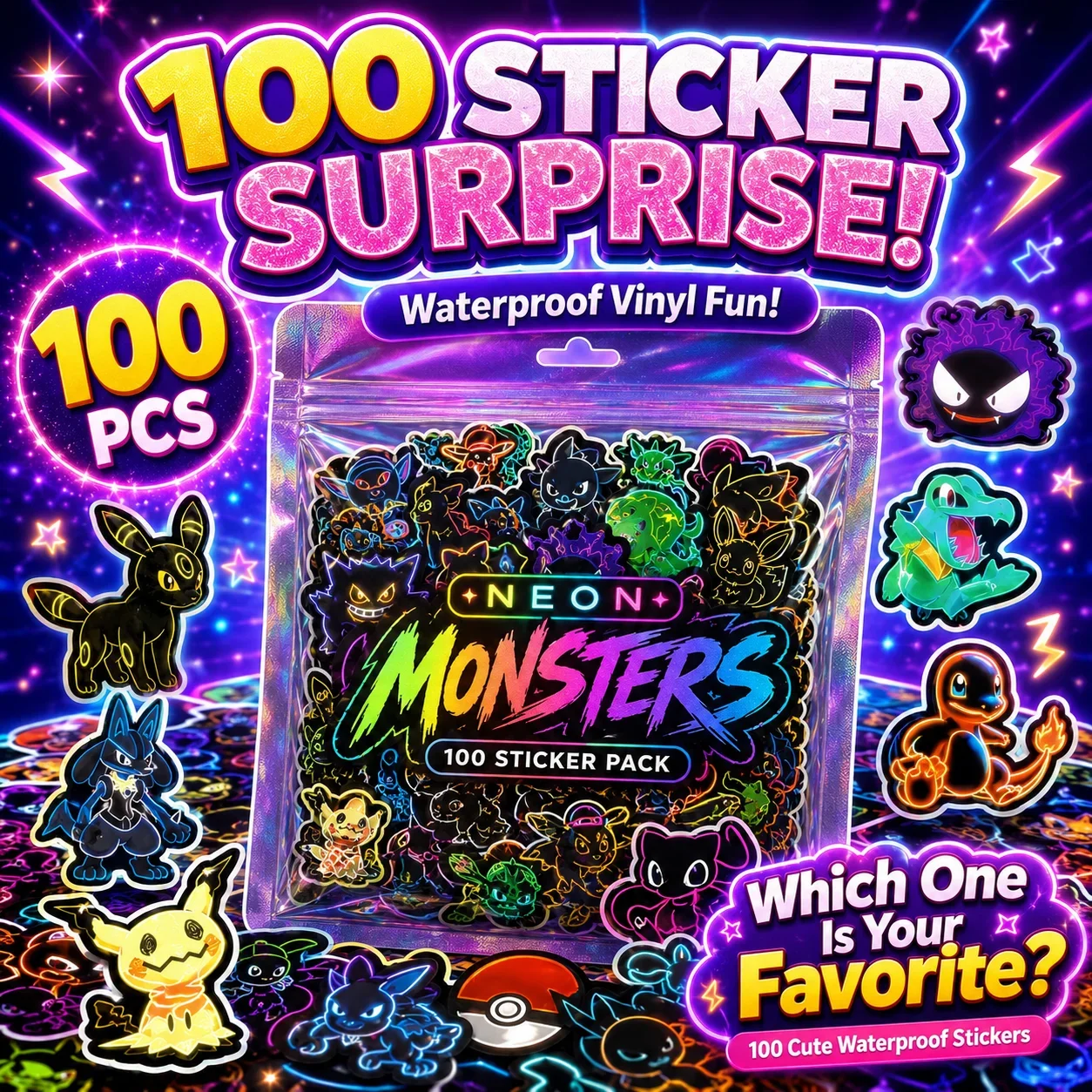 100 adet Neon Pokémon Sticker' - Laptops incelemesi ve fiyatı
